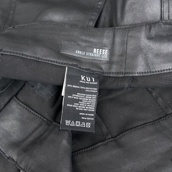 Kut From The Kloth‎ Reese Zip Ankle Straight Leg Black Waxed Coated Pants Women - Picture 8 of 12